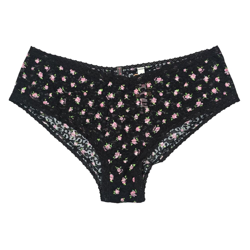 PINK Panties Womens XL Black Lace Floral Hipster Stretch Underwear NEW‎